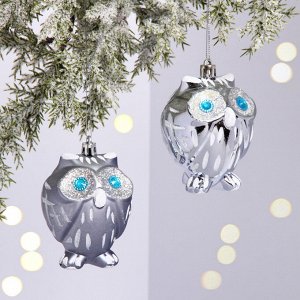 Елочные игрушки "Brilliant Owl" 8 см (набор 2 шт), Серебро