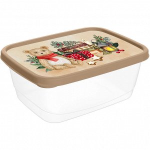 Контейнер для продуктов прямоугольный 0,85л с декором "Игрушки" (бежевый)