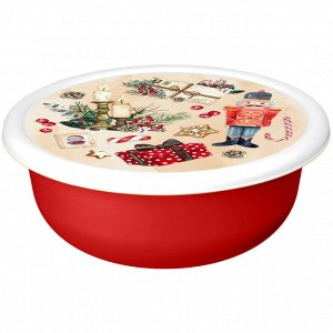 Миска "Modena" 1,2л с крышкой с декором "Игрушки" (красный)