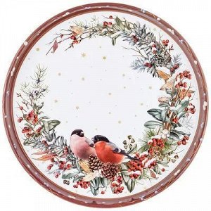 Поднос жестяной "СНЕГИРИ" красный 33*2,1см
