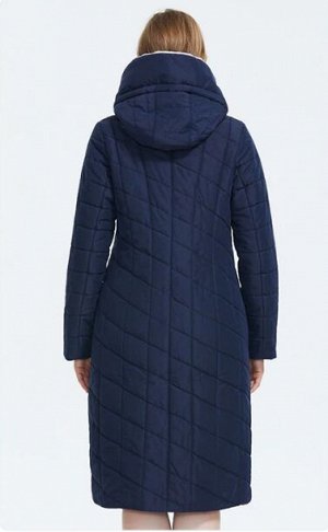 Женское пальто с капюшоном, цвет т. синий/бежевый