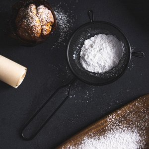 BY COLLECTION Сито с ободом и ручкой 12см, черное, нерж. сталь