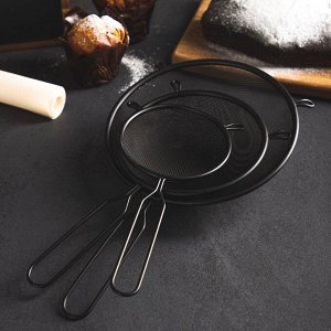 BY COLLECTION Сито с ободом и ручкой 12см, черное, нерж. сталь