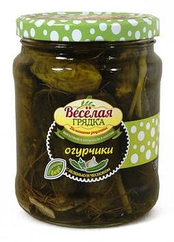 Огурчики "Веселая грядка" марин. с зеленью и чесноком 680г