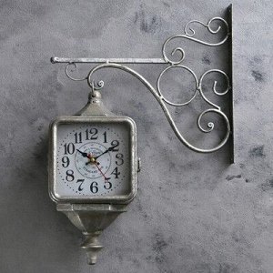 Часы настенные двойные, серия: Садовые, Уличный фонарь, серебро, 40х31 см