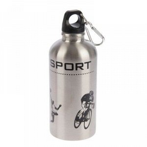 Бутылка для воды "Sport" 500 мл, с карабином, хромированная
