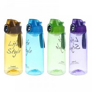 Бутылка для воды 800 мл, прозрачная, крышка пластиковая с соской, на браслете, микс, 7х22 см