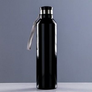 Фляжка-бутылка для воды 1000 мл, со шнурком, черная