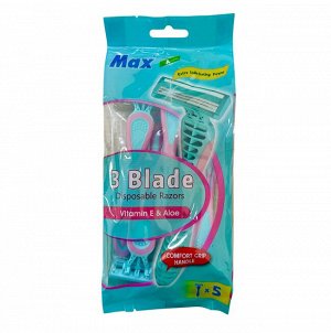 Станок для бритья одноразовый для женщин MAX Vitamin E & Aloe, 3 лезвия/5шт в ПЭТ упаковке (Китай), шт