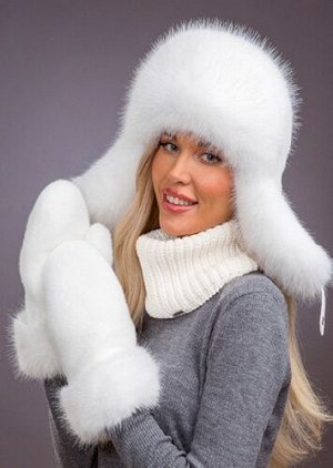 Ушанка экомех песец белый + белый