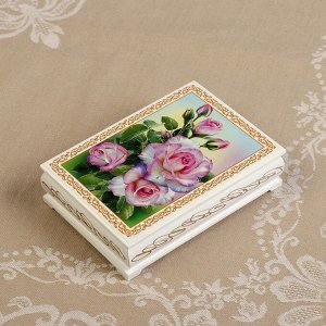 Шкатулка «Нежные розы», белая, 10х14 см, лаковая миниатюра