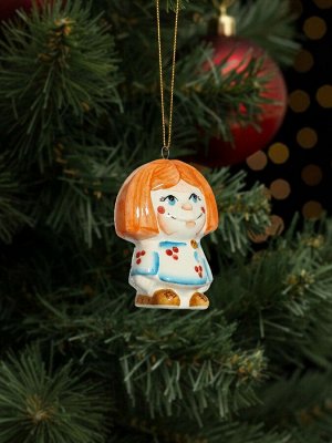 Ёлочная игрушка фарфор «Домовенок Петя», крепление петля, 9 см