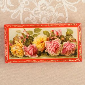 Шкатулка - купюрница «Розы», красная, 8,5х17 см, лаковая миниатюра
