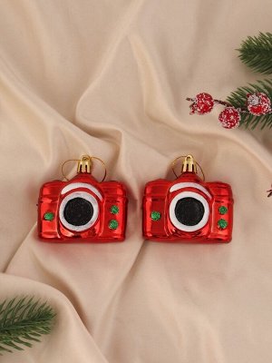 Ёлочные игрушки 2 шт. «Зимнее волшебство. Фотоаппарат» пластик, 6.5x6 см, красный