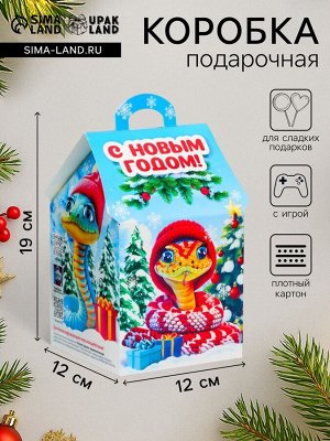 Подарочная коробка Новогодняя Домик новый, с анимацией 12x12x19 см