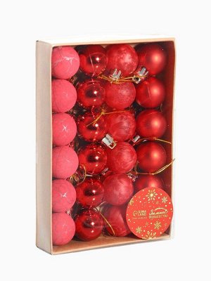 Ёлочные игрушки «Традиция», шары новогодние, d=3 см, набор 24 шт., треск, красный