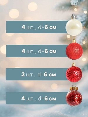Ёлочные игрушки «Мелодия» ассорти люкс, шары новогодние, d=6 см, набор 24 шт., бело-красный