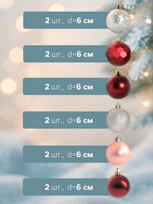 Ёлочные игрушки «Мэдисон» элит, шары новогодние, набор d=6 см, 12 шт., МИКС