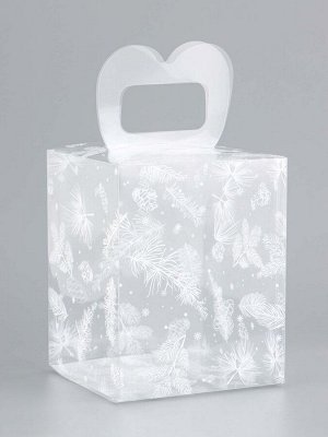 Коробка подарочная новогодняя складная ПВХ «Новогодние веточки» 12x12x15 см
