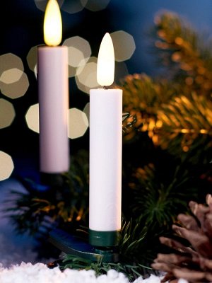 Светодиодные «Свечи на прищепках» 10 см, набор 10 шт., 10 LED, от батареек АААх10, пульт, свечение тёплое белое