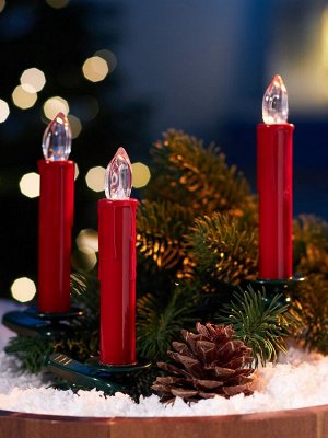 Светодиодные «Свечи на прищепках красные» 11 см, набор 10 шт., 10 LED, от батареек ААх10, пульт, свечение тёплое белое