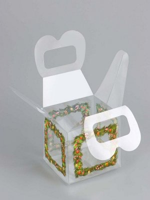 Коробка подарочная новогодняя складная ПВХ «Новогодние игрушки» 10x10x10 см