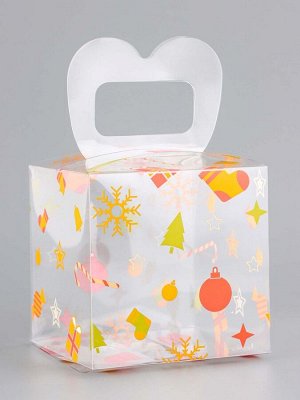 Коробка подарочная новогодняя складная ПВХ «Новогодние украшения» 11x11x11 см