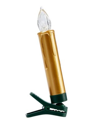 Светодиодные «Свечи на прищепках золотистые» 9 см, набор 10 шт., 10 LED, от батареек АААх6, пульт, свечение тёплое белое