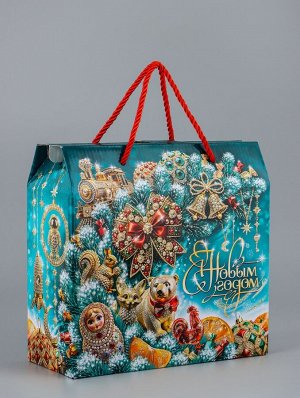 Коробка подарочная новогодняя, складная «МалаХит» 23x10x22 см