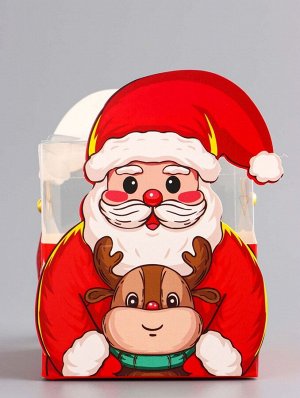 Складная коробка PVC с ручками, подарочная новогодняя, «Санта и подарки», 9x9x9.5 см