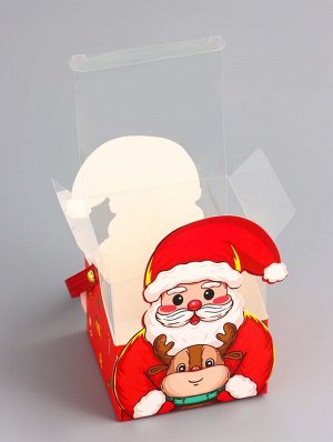Складная коробка PVC с ручками, подарочная новогодняя, «Санта и подарки», 9x9x9.5 см