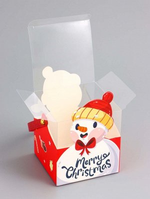 Коробка подарочная новогодняя складная ПВХ с ручками, «Снеговик», 9x9x9.5 см