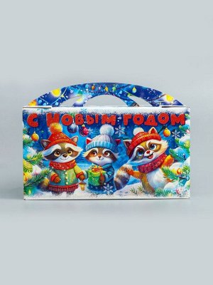 Подарочная новогодняя коробка «Лесное диско», Портфель макси широкий, 37x8x20.2 см
