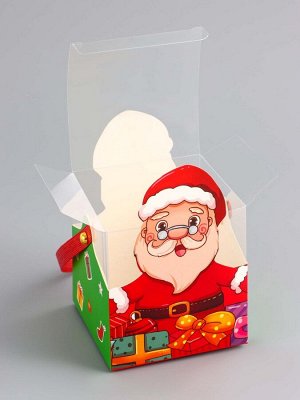 Складная коробка PVC с ручками, подарочная новогодняя, «Санта и Рудольф», 9x9x9.5 см