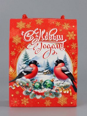 Коробка подарочная новогодняя, складная «Снегири» 16x8x20 см