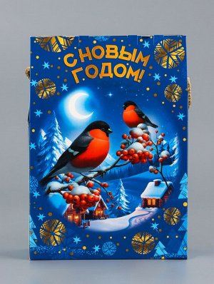 Коробка подарочная новогодняя, складная «Снегири» 17.3x7x23.5 см