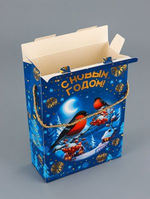 Коробка подарочная новогодняя, складная «Снегири» 17.3x7x23.5 см