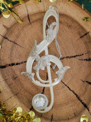 Ёлочная игрушка «Зимнее волшебство. Скрипичный ключ», 7x14.5 см, белый