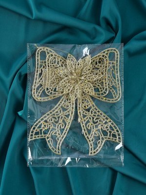 Ёлочная игрушка «Зимнее волшебство. Бант с цветком» пластик, 18x12.5 см, золото
