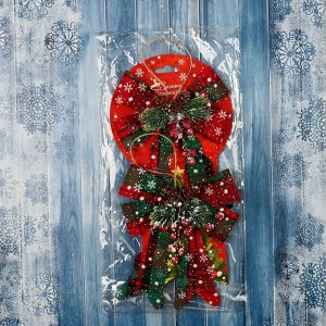 Ёлочные игрушки 2 шт. «Зимнее волшебство. Бант» пластик, клетка, 12x14 см, красный