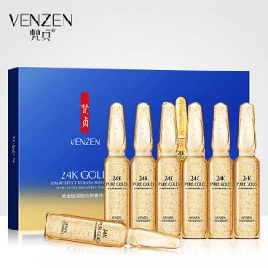 VENZEN 24K Pure Gold Essence эссенция с гиалуроновой кислотой и частицами золота 7шт*2мл