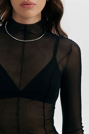 Лонгслив из сетки с рельефами Цвет: черный