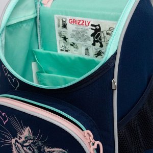 Ранец школьный GRIZZLY суперлегкий с анатомической спинкой, на ножках, с мешком для обуви, для девочки