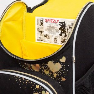 Ранец школьный GRIZZLY суперлегкий с анатомической спинкой, на ножках, с мешком для обуви, для девочки