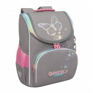 Ранец школьный GRIZZLY суперлегкий с анатомической спинкой, на ножках, с мешком для обуви, для девочки