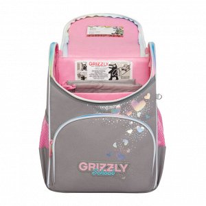 Ранец школьный GRIZZLY суперлегкий с анатомической спинкой, на ножках, с мешком для обуви, для девочки