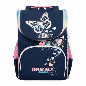 Ранец школьный GRIZZLY суперлегкий с анатомической спинкой, на ножках, с мешком для обуви, для девочки