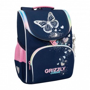 Ранец школьный GRIZZLY суперлегкий с анатомической спинкой, на ножках, с мешком для обуви, для девочки