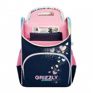 Ранец школьный GRIZZLY суперлегкий с анатомической спинкой, на ножках, с мешком для обуви, для девочки