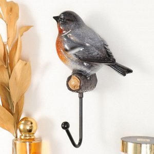 Настенный крючок декоративный «Снегирь», полистоун, лак, 12.5x6.5x19.5 см